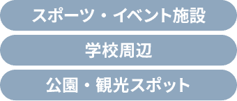 スポーツ・イベント施設、学校周辺、公園・観光スポット