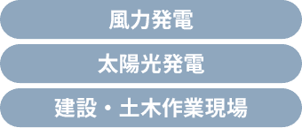 風力発電、太陽光発電、建設・土木作業現場