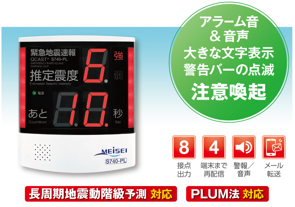 アラーム音＆音声、大きな文字表示、警告バーの点滅。注意喚起